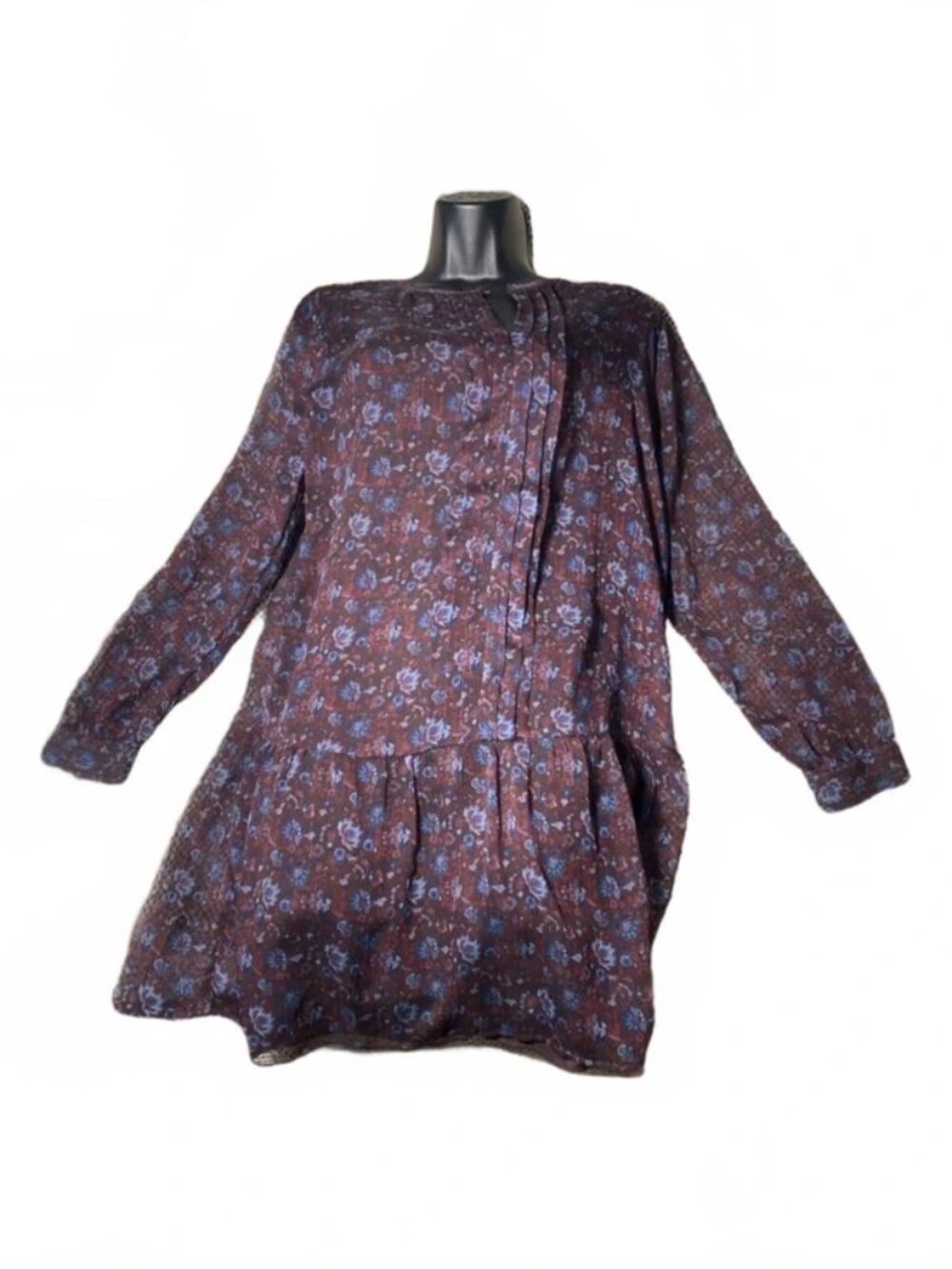 LOFT Floral Pleated Chiffon Long Dress Fairy Corp Purple Blue Size SP Sheer